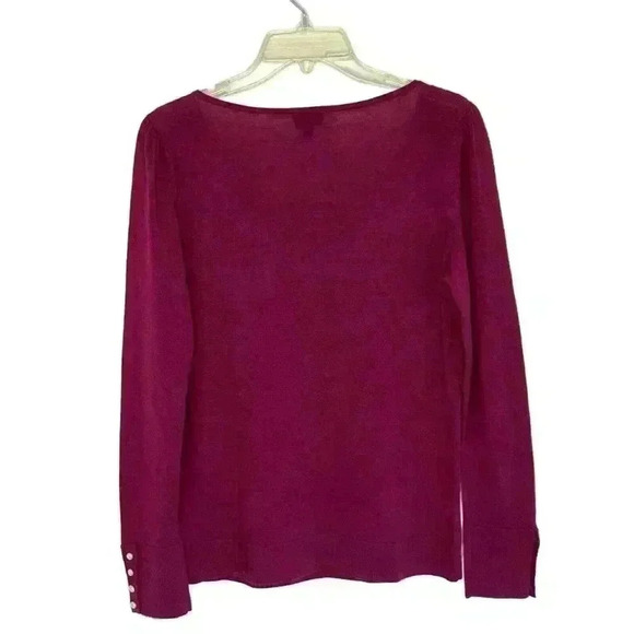 Talbots Sweater Pure Merino Wool Scoop Neck sz M Purple Puff Sleeve - Picture 2 of 6